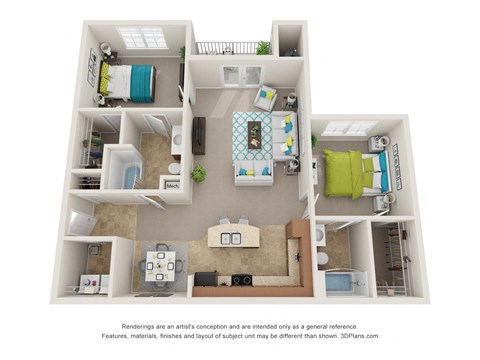 Floor plan for 2 beds, 2 baths, 1112 sqft
